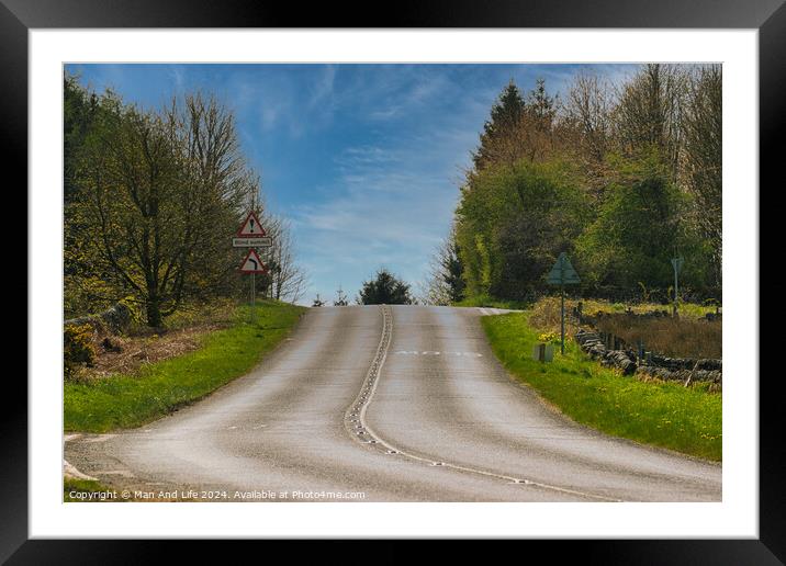 Rural Road with Warning Signs Framed Mounted Print by Man And Life