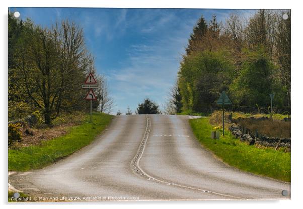 Rural Road with Warning Signs Acrylic by Man And Life