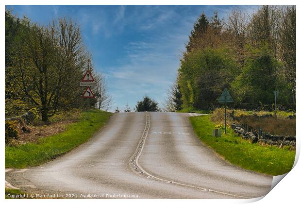 Rural Road with Warning Signs Print by Man And Life