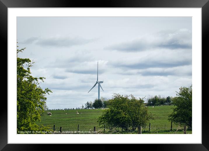 Wind Turbine in Pastoral Setting Framed Mounted Print by Man And Life