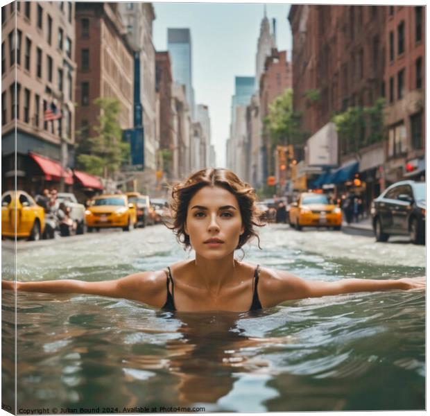 Swimming on Broadway Canvas Print by Julian Bound