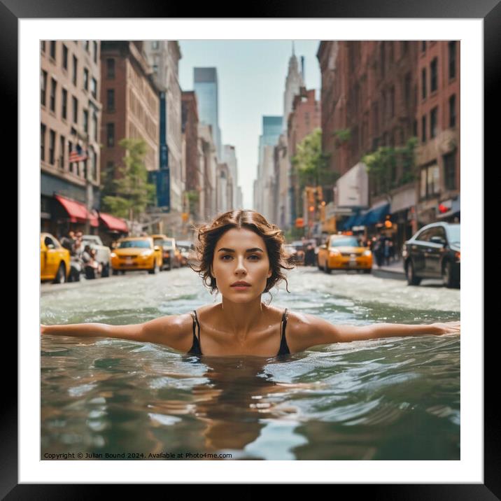 Swimming on Broadway Framed Mounted Print by Julian Bound