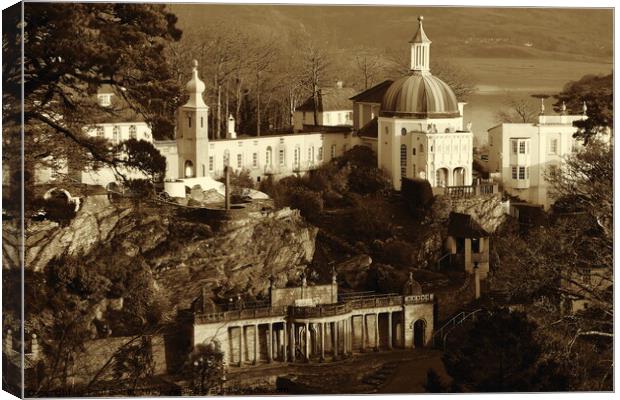 In The Village, Portmeirion 1, sepia Canvas Print by Paul Boizot