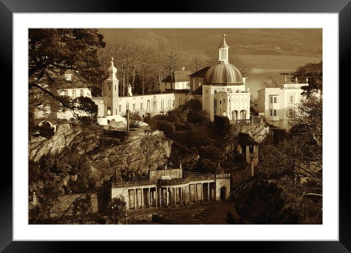 In The Village, Portmeirion 1, sepia Framed Mounted Print by Paul Boizot