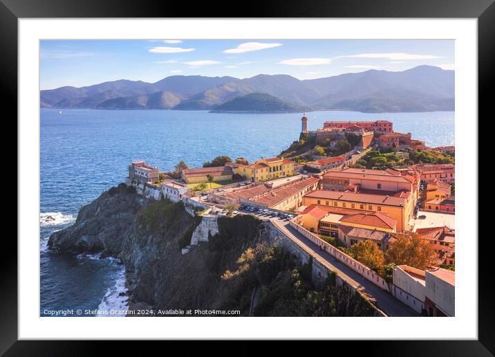 Elba island, Portoferraio view. Lighthouse and fort. Italy Framed Mounted Print by Stefano Orazzini