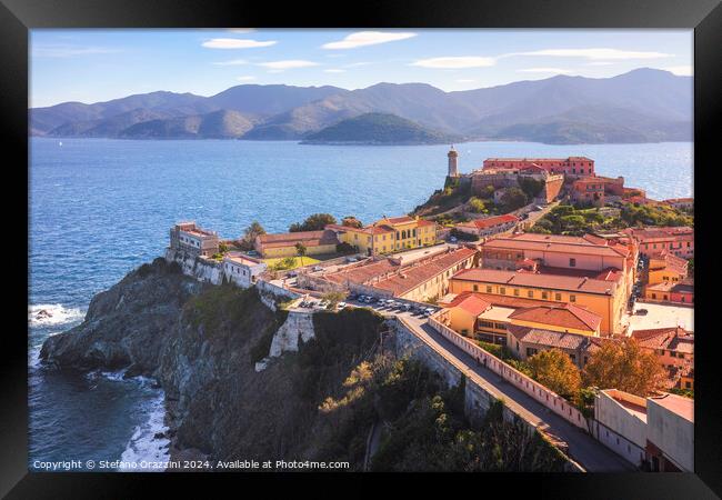 Elba island, Portoferraio view. Lighthouse and fort. Italy Framed Print by Stefano Orazzini