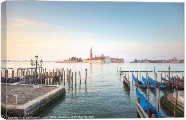 Venice, San Giorgio Maggiore church and gondolas at sunrise Canvas Print by Stefano Orazzini
