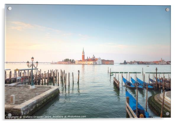 Venice, San Giorgio Maggiore church and gondolas at sunrise Acrylic by Stefano Orazzini