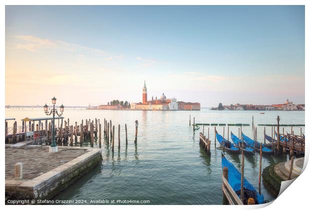 Venice, San Giorgio Maggiore church and gondolas at sunrise Print by Stefano Orazzini