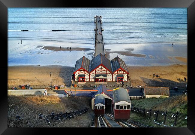 Saltburn Pier and Lift Framed Print by Darren Galpin