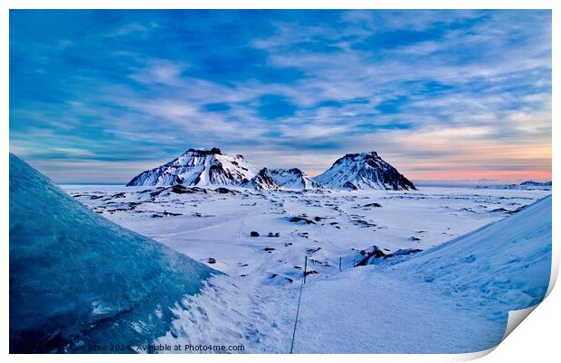 Mountain Sunset from Iceland Glacier Print by Alice Rose