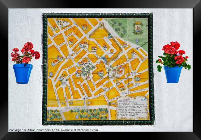 Map of Marbella Old Town Framed Print by Alison Chambers
