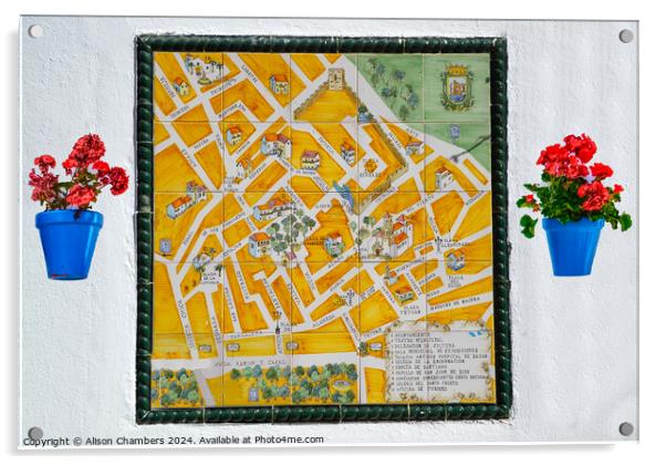 Map of Marbella Old Town Acrylic by Alison Chambers