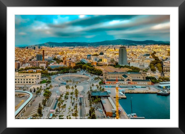 The port City of Barcelona Framed Mounted Print by Dark Blue Star