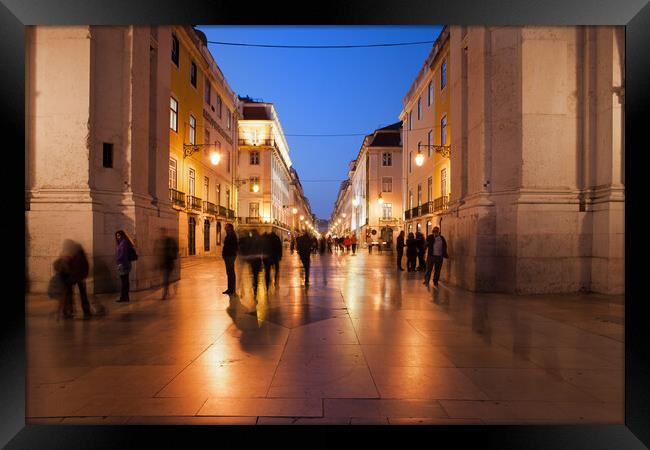 Rua Augusta Street by Night in Lisbon Framed Print by Artur Bogacki