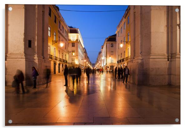 Rua Augusta Street by Night in Lisbon Acrylic by Artur Bogacki