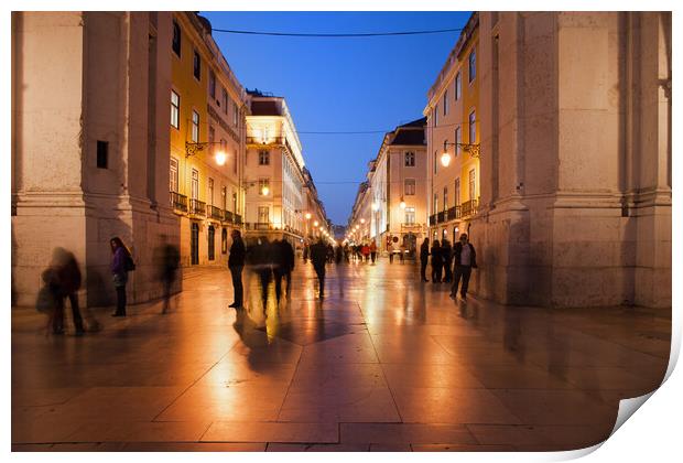 Rua Augusta Street by Night in Lisbon Print by Artur Bogacki
