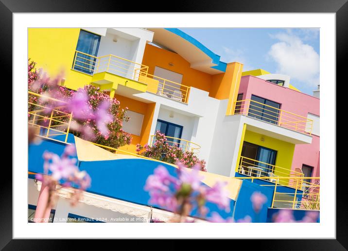 Colorful modern residential buildings in Marina  port of Albufei Framed Mounted Print by Laurent Renault