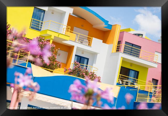 Colorful modern residential buildings in Marina  port of Albufei Framed Print by Laurent Renault