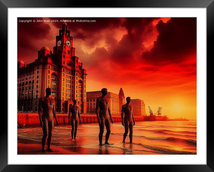The Gormley's at Liverpool Pierhead (AI Generated) Framed Mounted Print by John Wain
