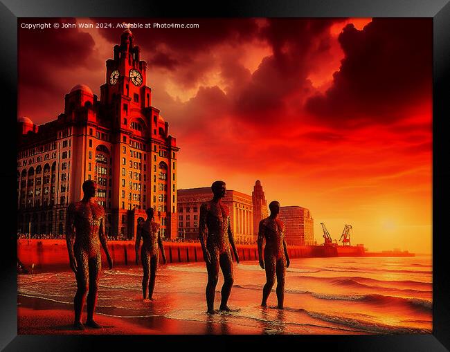 The Gormley's at Liverpool Pierhead (AI Generated) Framed Print by John Wain