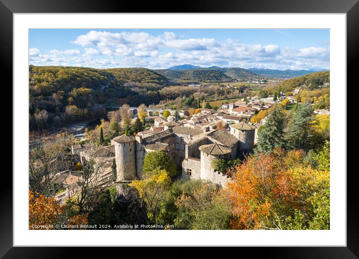 View over the roofs of the village of Vogüé. Photography taken Framed Mounted Print by Laurent Renault