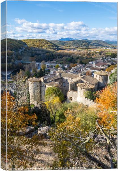 View over the roofs of the village of Vogüé. Vertical photogra Canvas Print by Laurent Renault