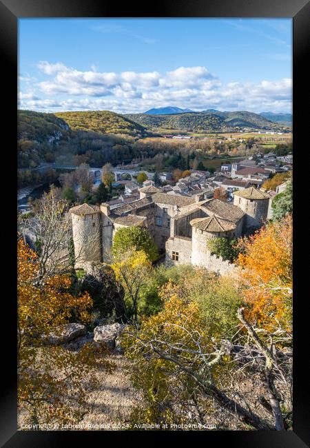 View over the roofs of the village of Vogüé. Vertical photogra Framed Print by Laurent Renault