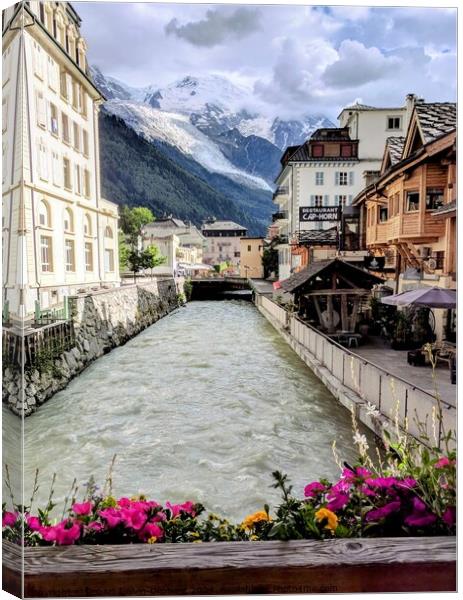 Alpine peaks, river and flowers Canvas Print by Robert Galvin-Oliphant