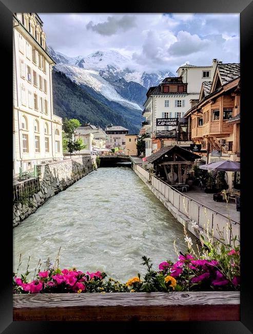 Alpine peaks, river and flowers Framed Print by Robert Galvin-Oliphant