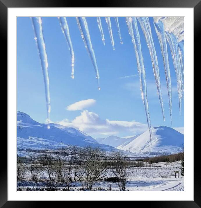 Icicles and snowy landscape  Framed Mounted Print by Robert Galvin-Oliphant