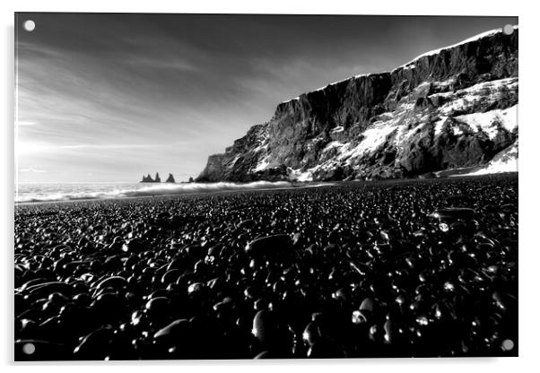 Reynisfjara Black Pebble Beach Iceland, Black and  Acrylic by Alice Rose Lenton