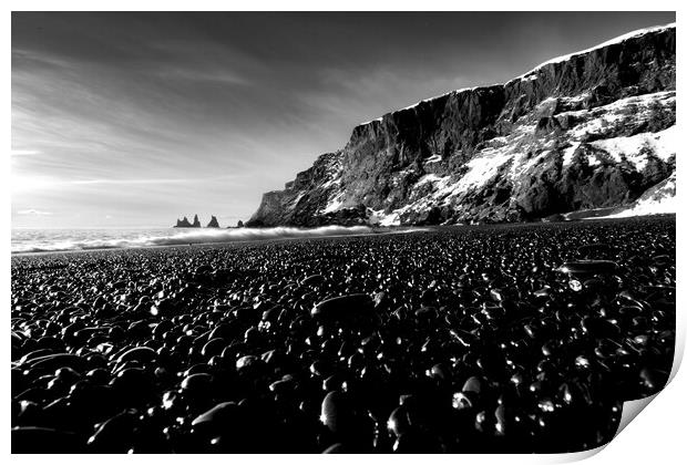 Reynisfjara Black Pebble Beach Iceland, Black and  Print by Alice Rose Lenton
