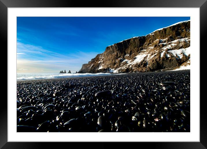 Reynisfjara Black Pebble Beach Iceland Framed Mounted Print by Alice Rose Lenton