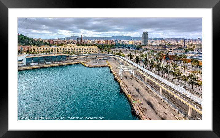The Barcelona Skyline from the Port Framed Mounted Print by Dark Blue Star