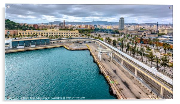 The Barcelona Skyline from the Port Acrylic by Dark Blue Star