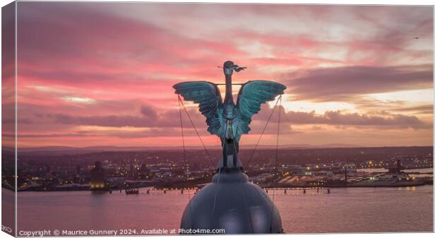 Liver bird sunset Canvas Print by Maurice Gunnery