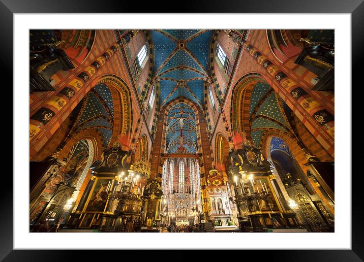 St Mary Basilica Interior in Krakow Framed Mounted Print by Artur Bogacki