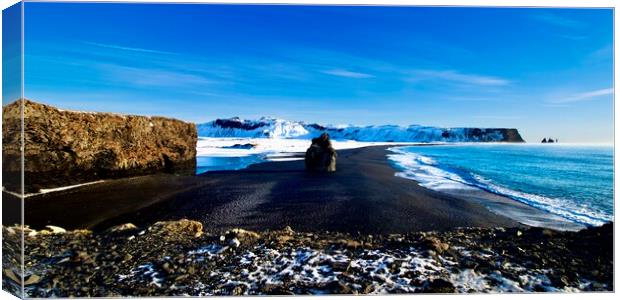 Iceland Reynisfjara Black Sand Beach Panorama Canvas Print by Alice Rose Lenton