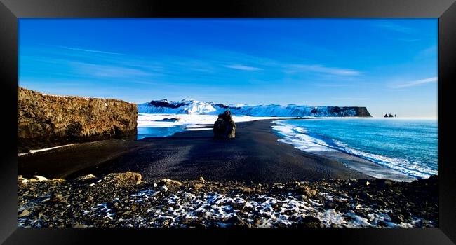 Iceland Reynisfjara Black Sand Beach Panorama Framed Print by Alice Rose Lenton