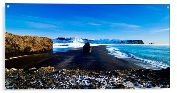 Iceland Reynisfjara Black Sand Beach Panorama Acrylic by Alice Rose Lenton