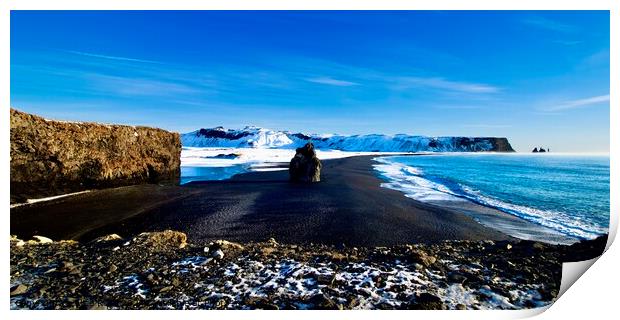 Iceland Reynisfjara Black Sand Beach Panorama Print by Alice Rose Lenton