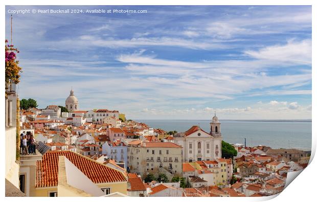 Cityscape in Alfama District of Lisbon Portugal Print by Pearl Bucknall