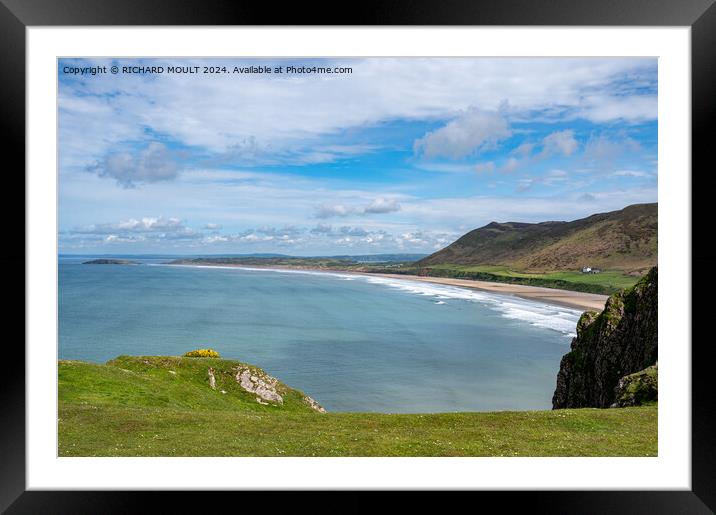 Rhossili bay and Llangennith beach on Gower , South Wales Framed Mounted Print by RICHARD MOULT
