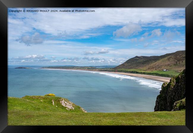 Rhossili bay and Llangennith beach on Gower , South Wales Framed Print by RICHARD MOULT