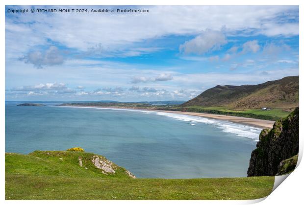 Rhossili bay and Llangennith beach on Gower , South Wales Print by RICHARD MOULT
