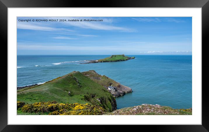 Worms Head at Rhossili on Gower , South Wales Framed Mounted Print by RICHARD MOULT