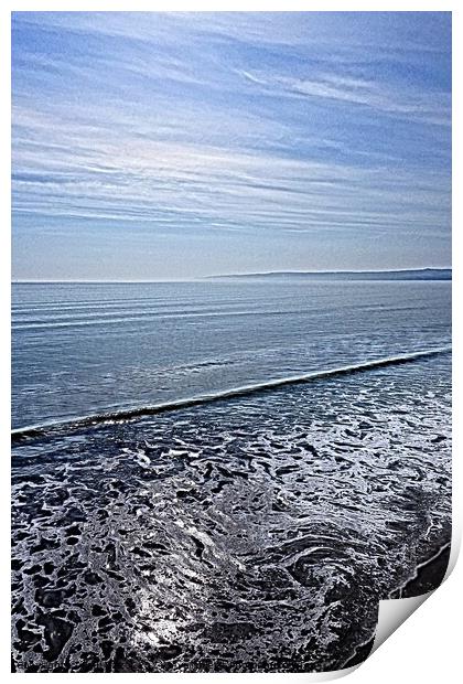 Filey beach sea view 2, paint effect Print by Paul Boizot