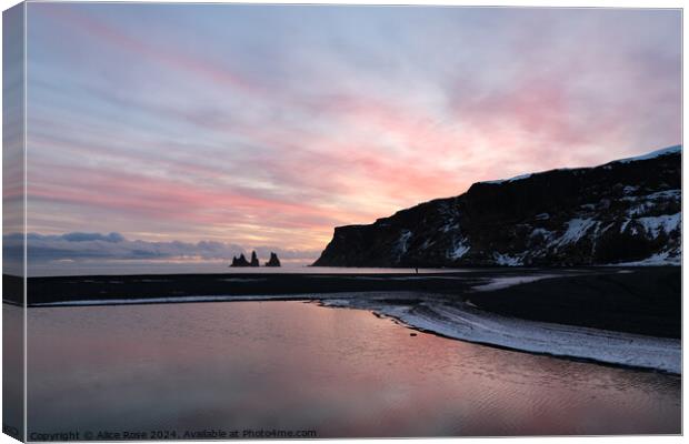 Dreamy Sunset Beach Seascape, Vikurfjara Iceland Canvas Print by Alice Rose Lenton