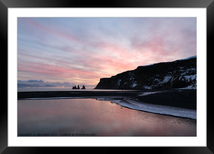 Dreamy Sunset Beach Seascape, Vikurfjara Iceland Framed Mounted Print by Alice Rose Lenton
